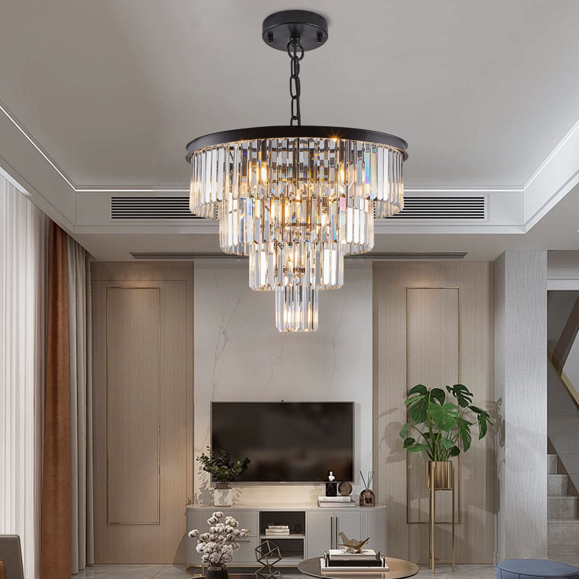 Contemporary Black Modern Crystal Chandelier