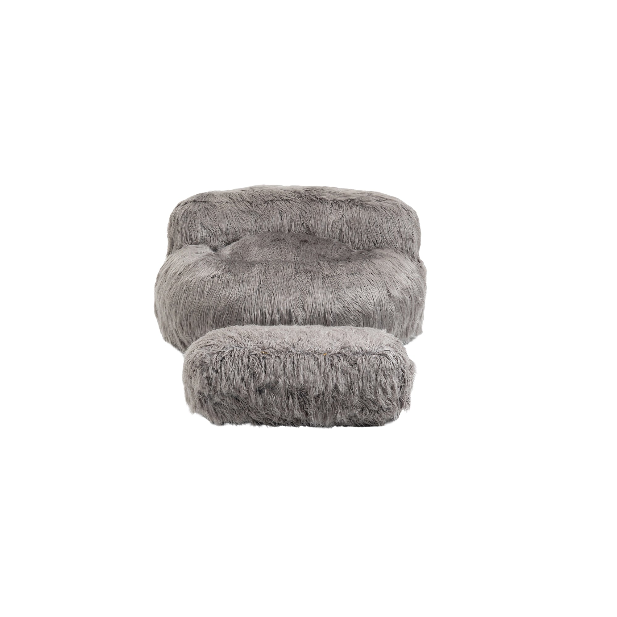 Shaggy Bean Bag Chair with Ottoman and Handle In Gray