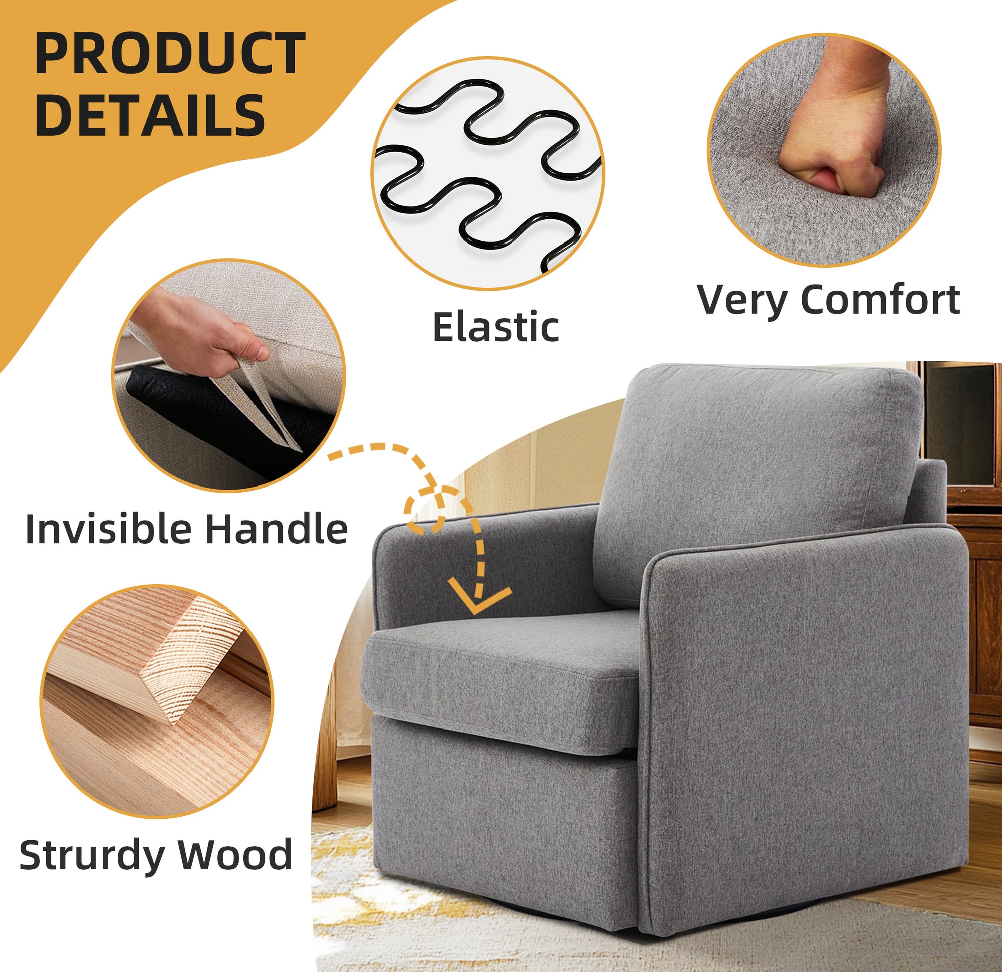 Swivel Accent Chair - Modern Fabric Armchair with Metal Base, Stylish and Comfortable for Living Room