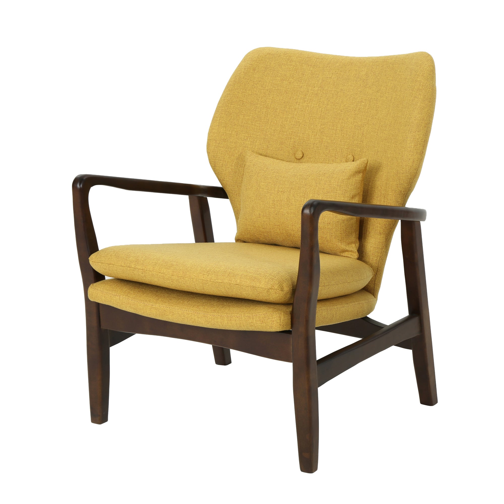 Stylish Club Chair Upholstered In Soft Mustard Fabric