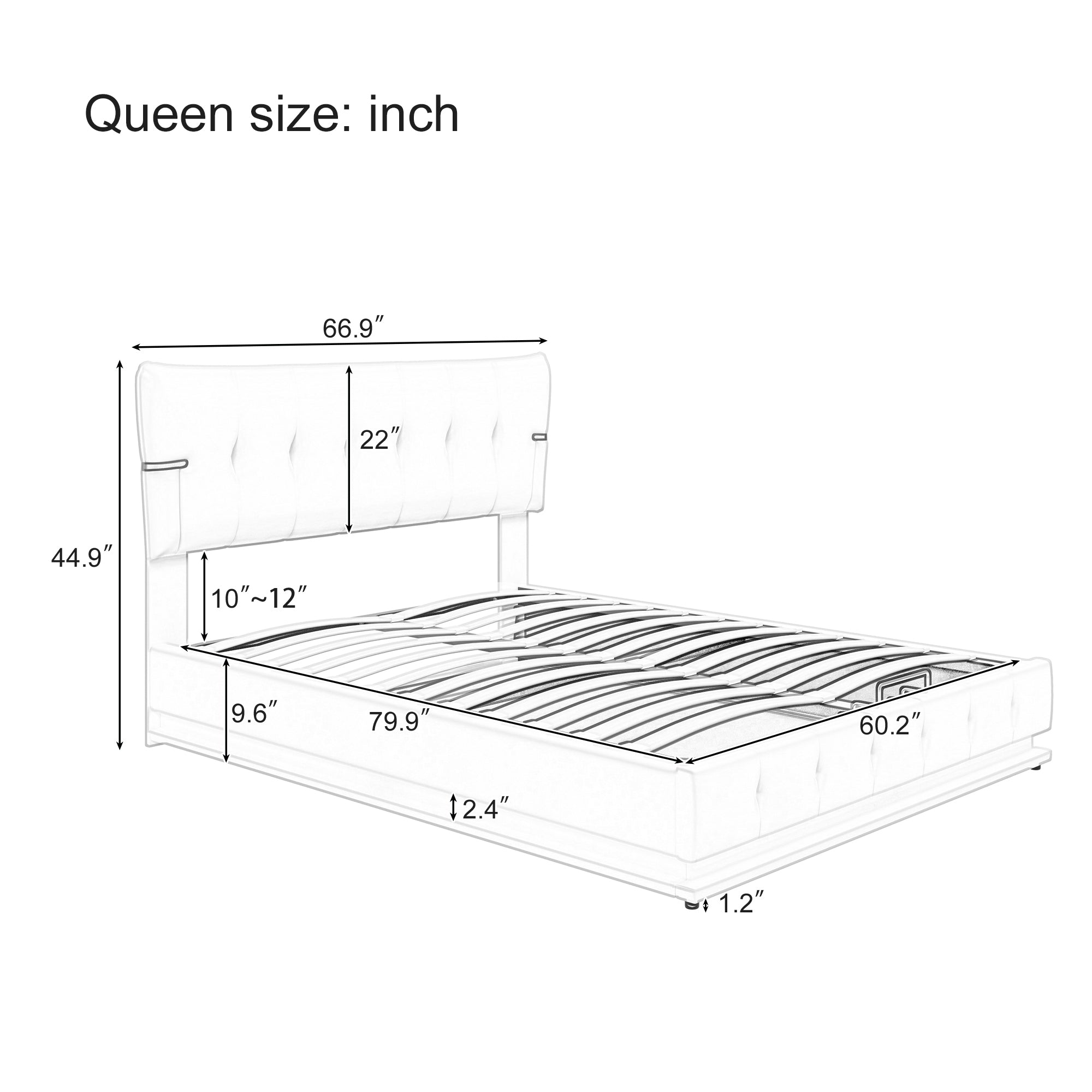 Upholstered Platform Queen Size Lift Up Storage Bed with LED Lighting in White