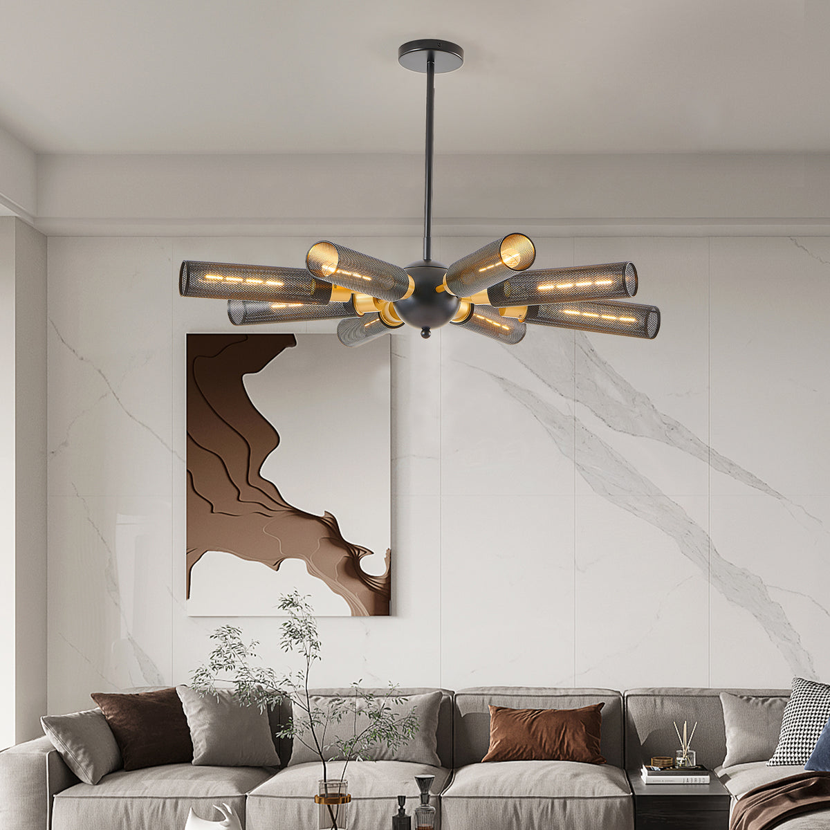 Modern Industrial Barrel Style Sputnik Chandelier