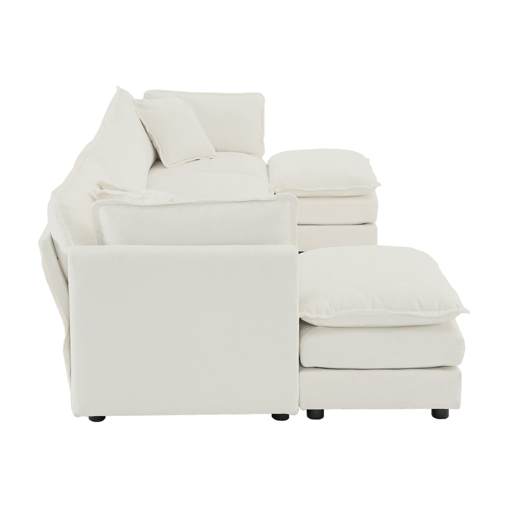 4-Seater Modular Chenille Sofa & Reversible Chaise In Versatile and Comfortable White