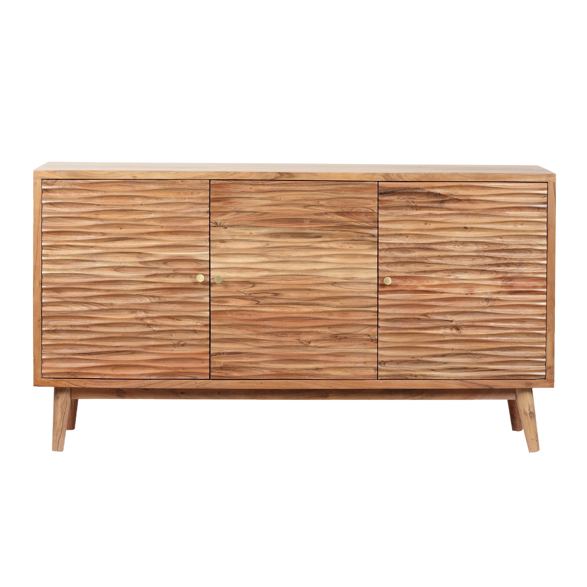 Handcrafted Acacia Wood Sideboard 3 Door Storage In Natural