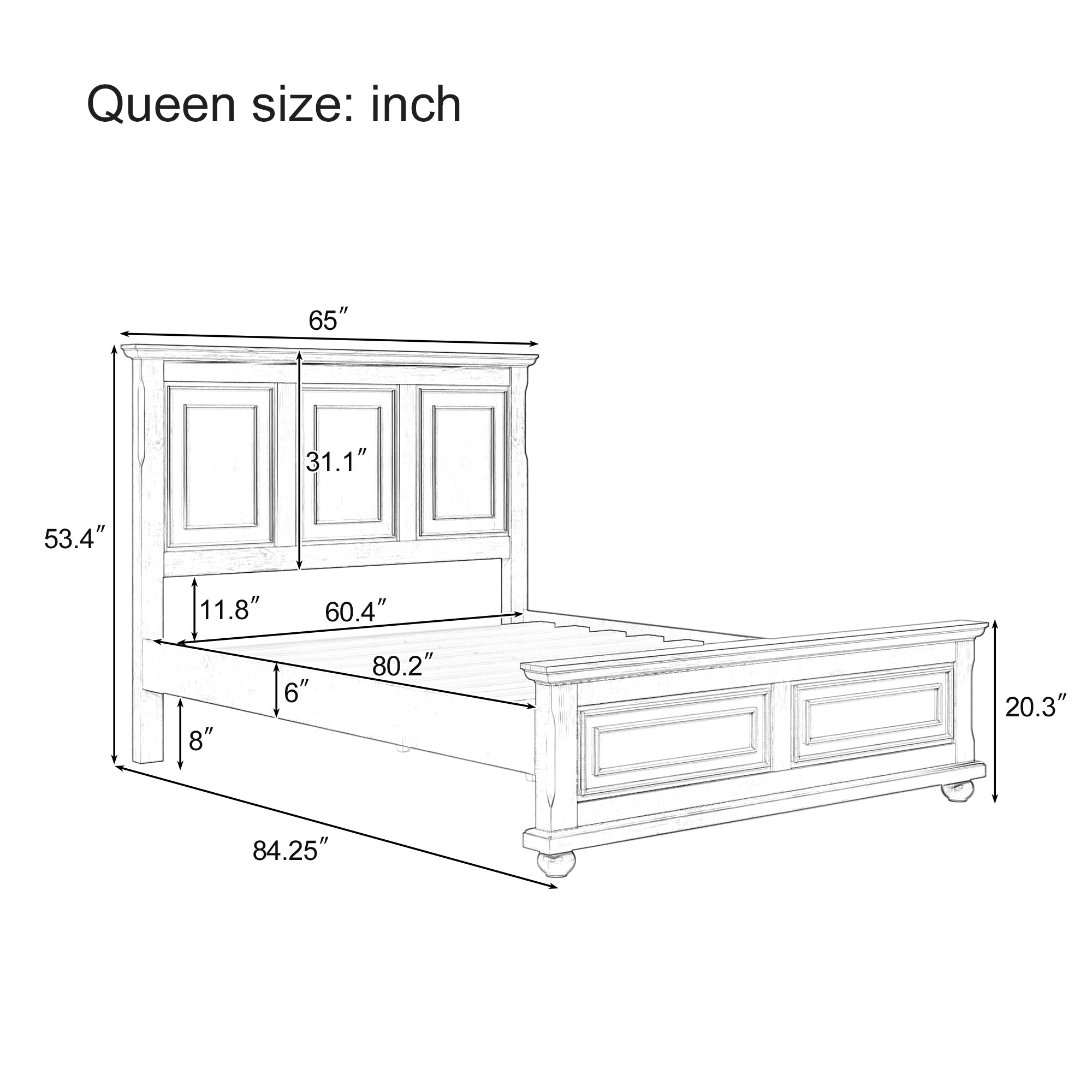 Traditional Town and Country Style Queen Panel Bed with Decorative Fretwork in White