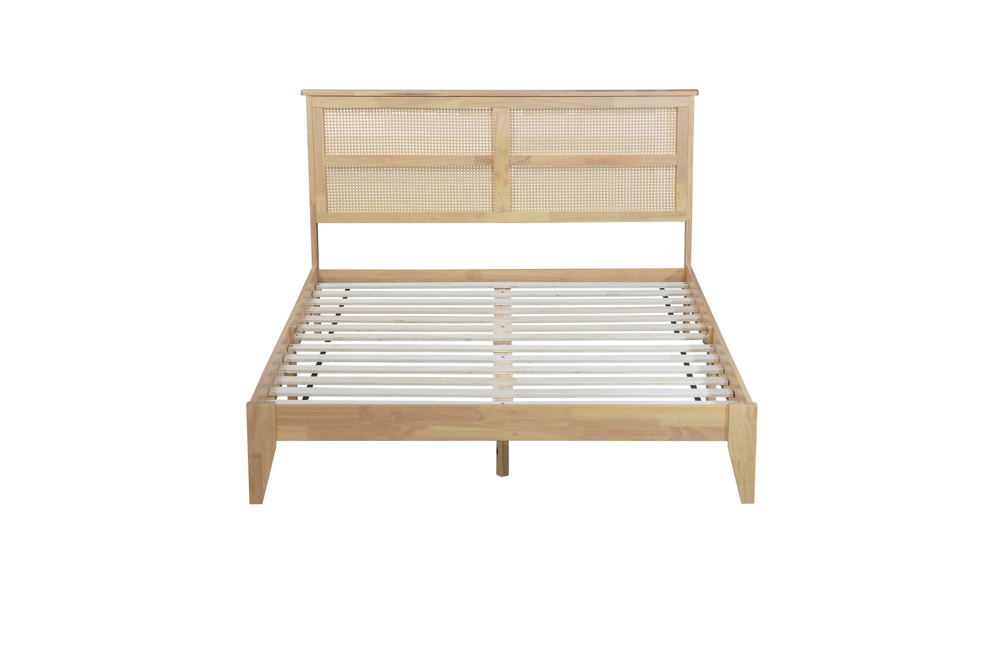 Premium Rubber Wood Queen Size Bed with Rattan Headboard