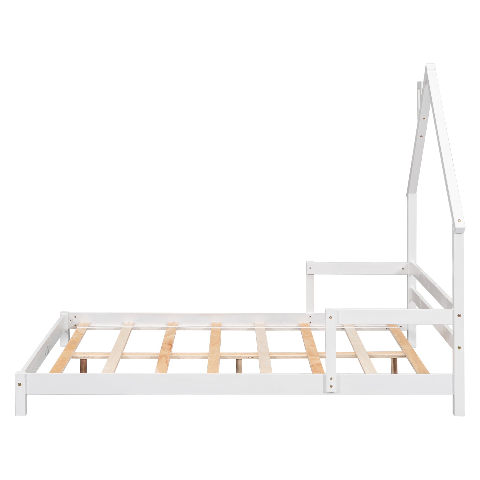 Full House-Shaped Headboard Bed with Handrails in White