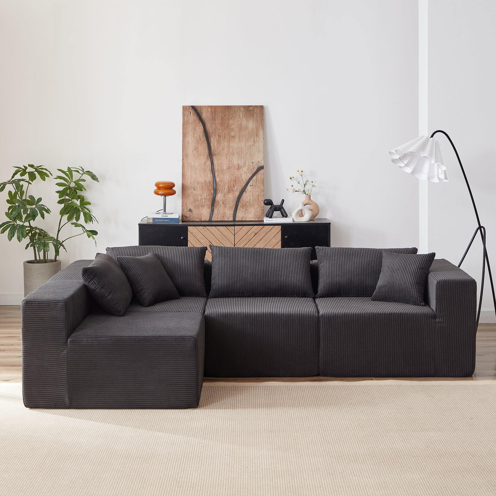 Nairobi 4-Seat Minimal Modular Sectional Sofa in Black