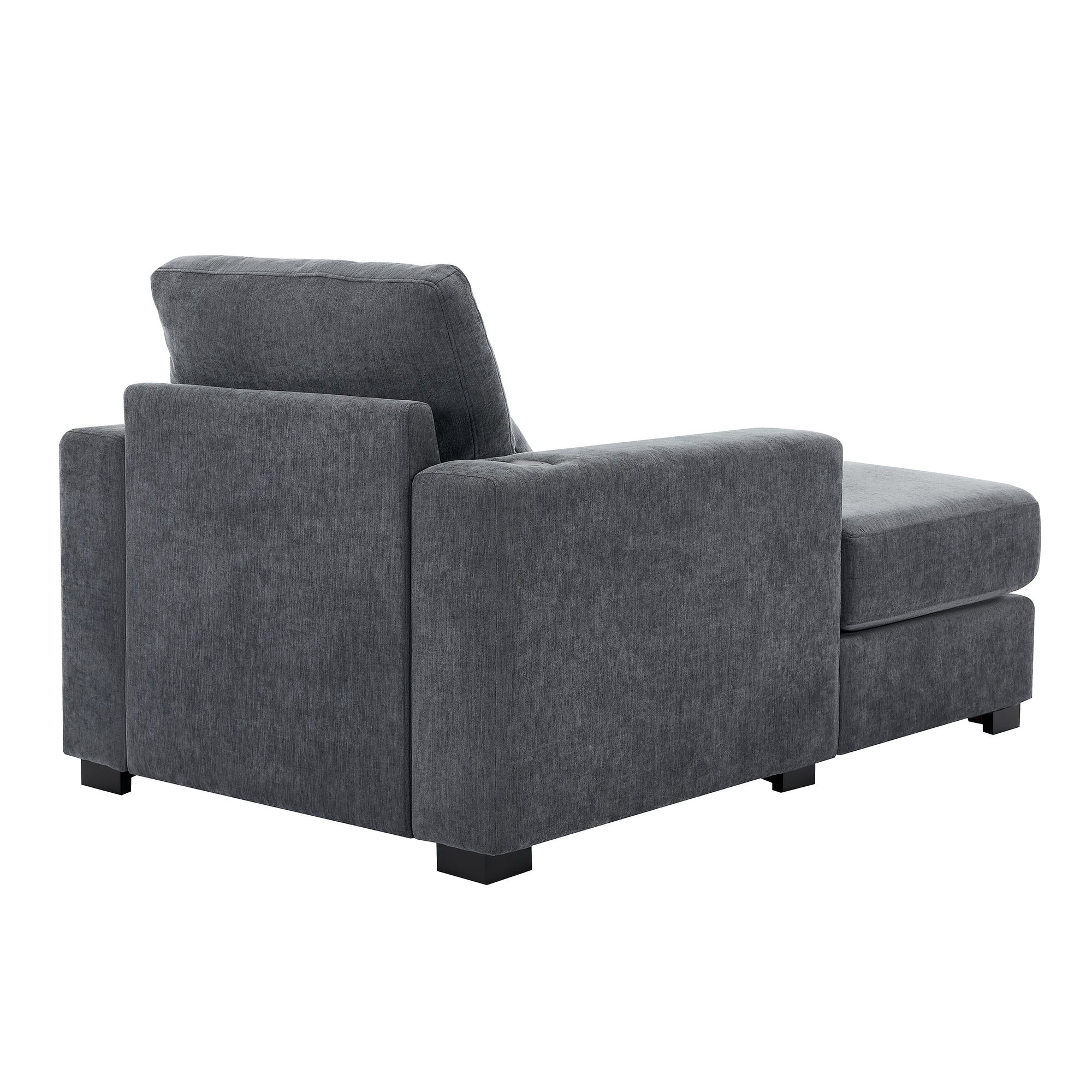 Blue-Gray Chenille Oversized Chaise Lounger with Built-in Charge Station & Cup Holders