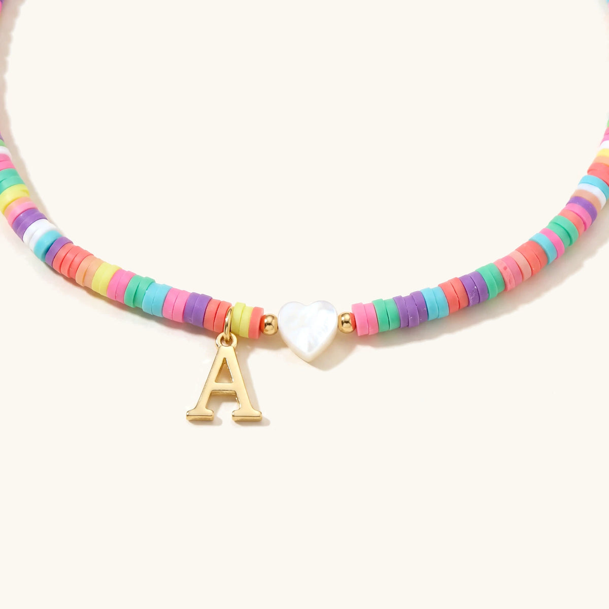 Colorful pearl heart initial anklet in gold