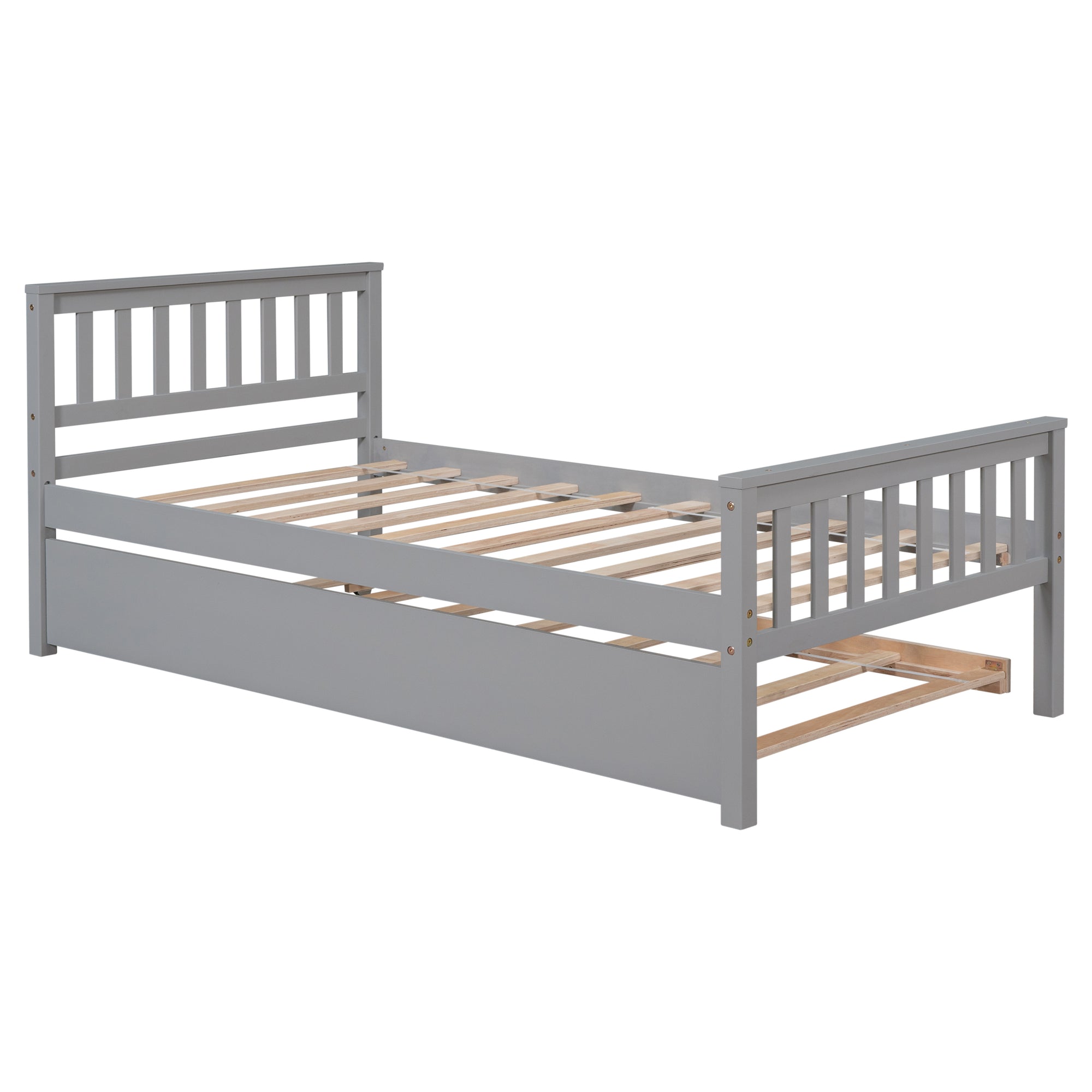 Gray Twin Platform Bed with Trundle, Headboard and Footboard