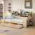 Wooden Twin Size Daybed with Storage Shelves and Study Desk In Natural