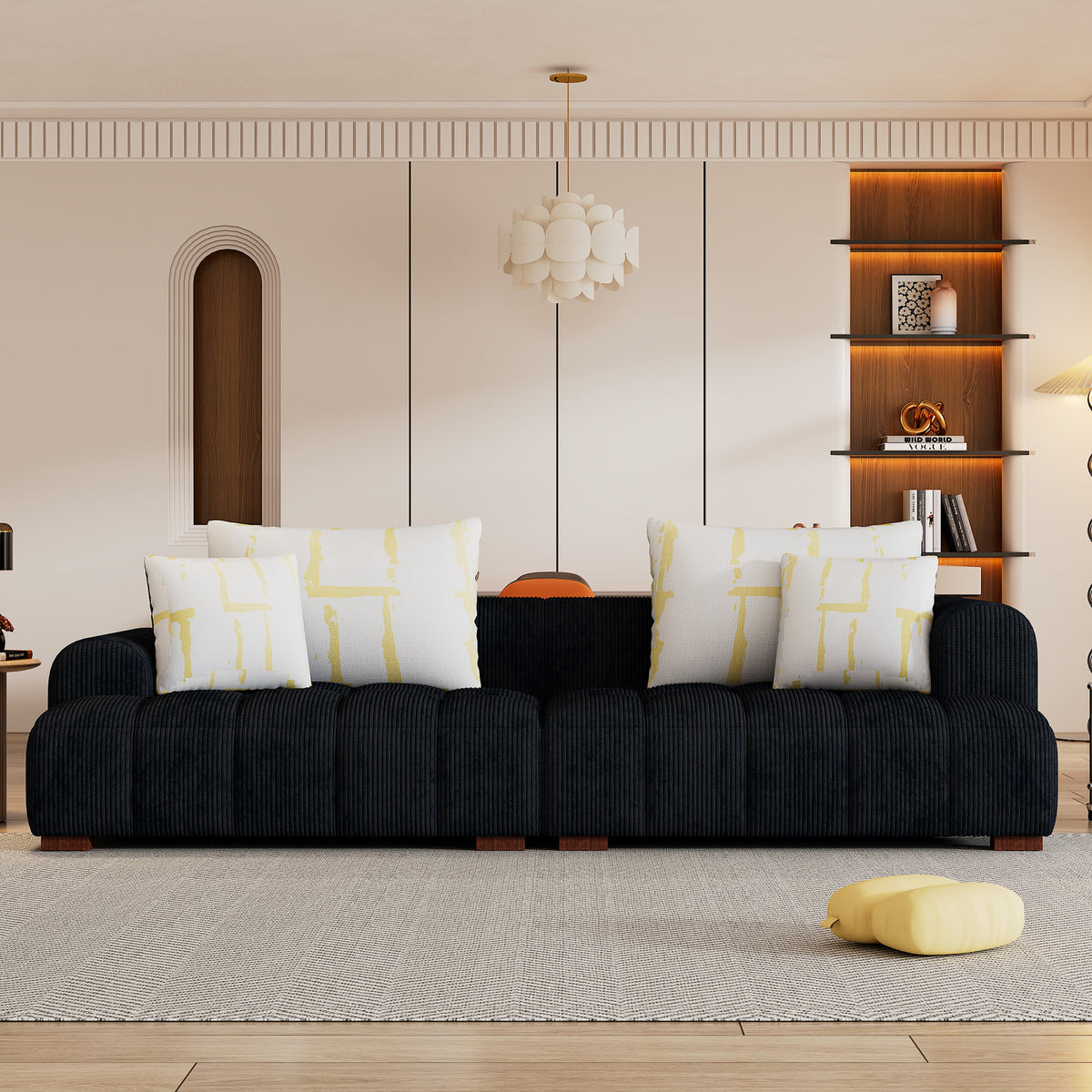 Accra 2-Seat Minimal Corduroy Sofa in Black