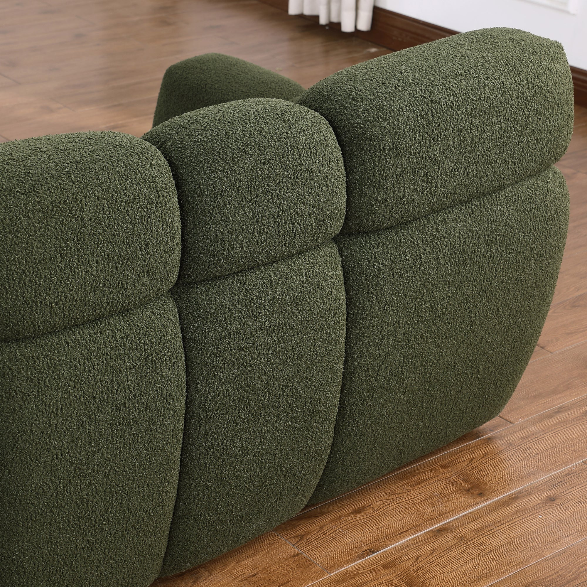 Olive Green Boucle Marshmallow Loveseat Sofa