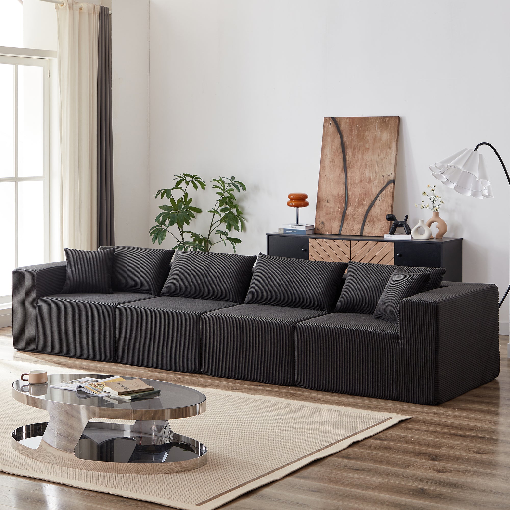 Nairobi 4-Seat Minimal Modular Sectional Sofa in Black