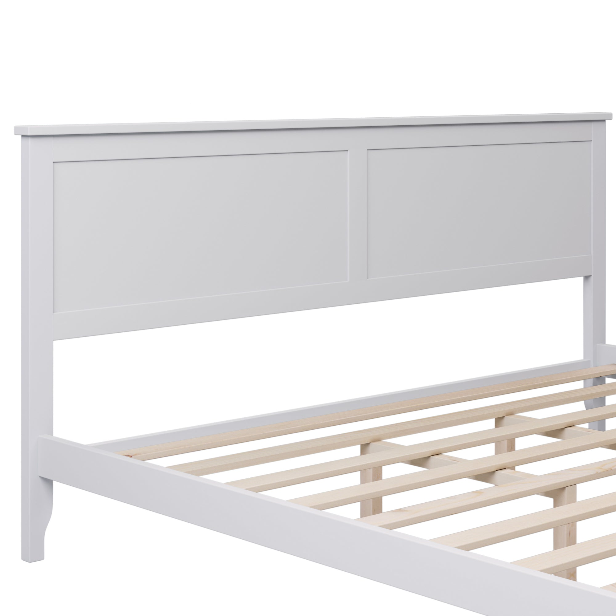 Solid Wood White King Size Wooden Platform Bed with Headboard