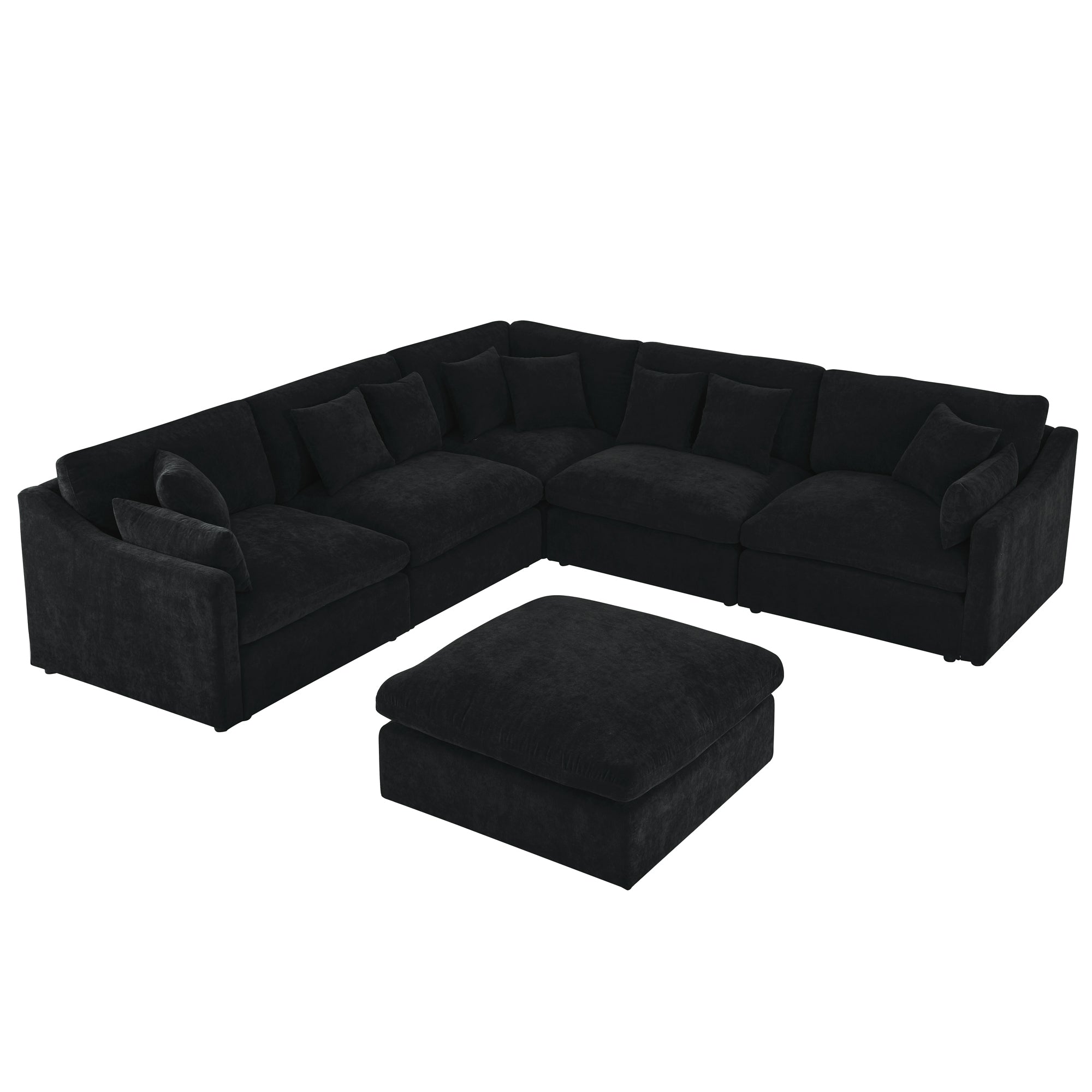 Ababa Chenille L-Shaped Sectional Sofa in Black