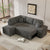 Dark Gray Chenille Pull-Out Sofa Bed with Storage Ottomans and Wireless Charger