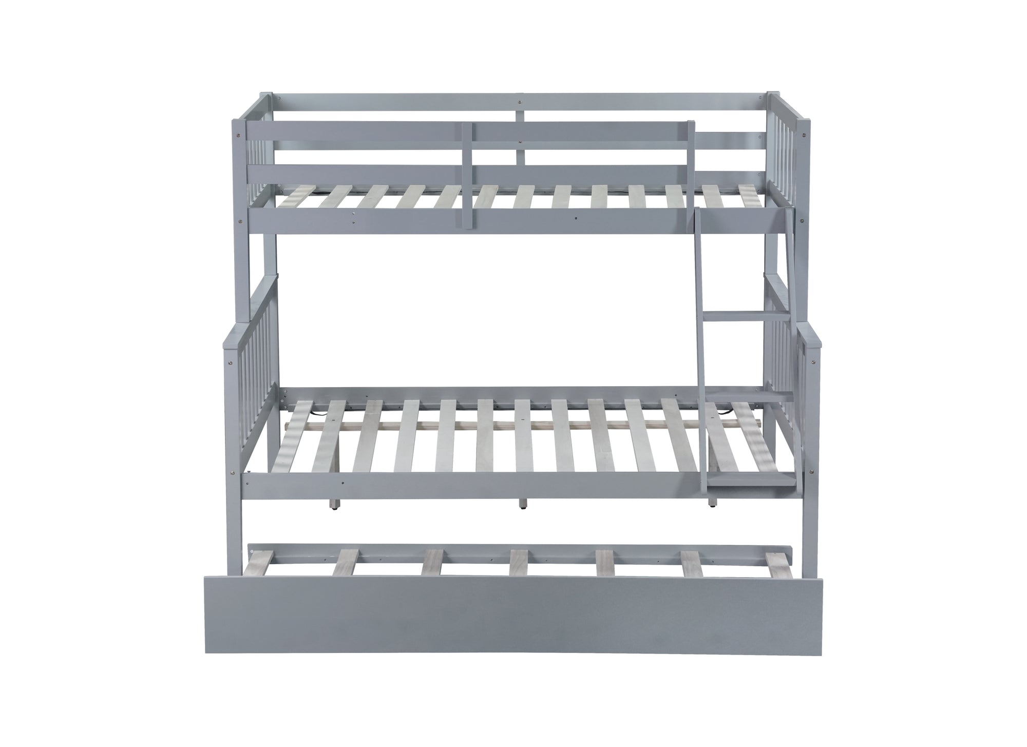 Convertible Gray Twin Over Full Rubber Wood Bunk Bed with Trundle