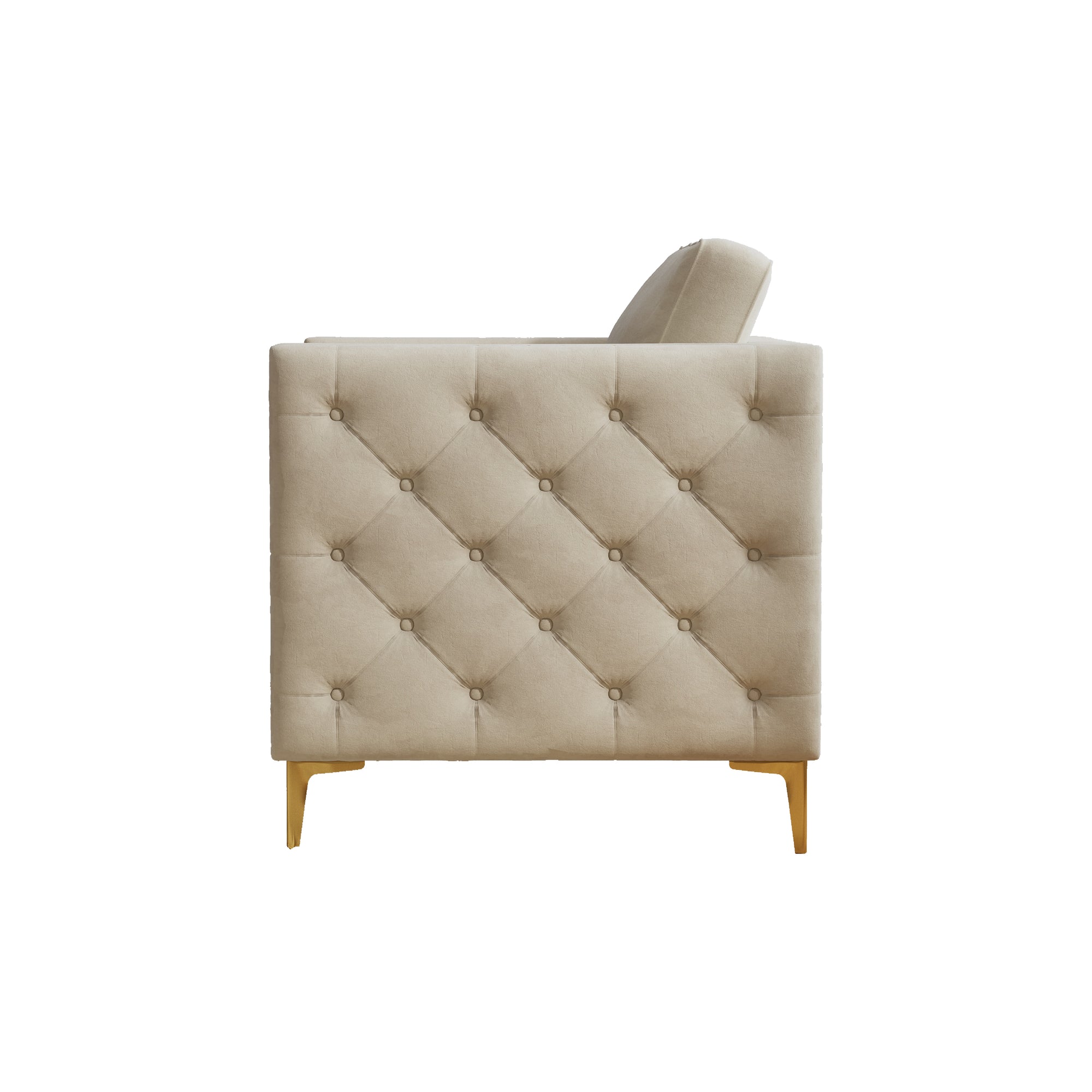 Beige Velvet Accent Chair with Gold Metal Legs