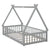 Gray Twin Tent-Shaped Toddler Floor Bed with Guardrails, Slats, and Door