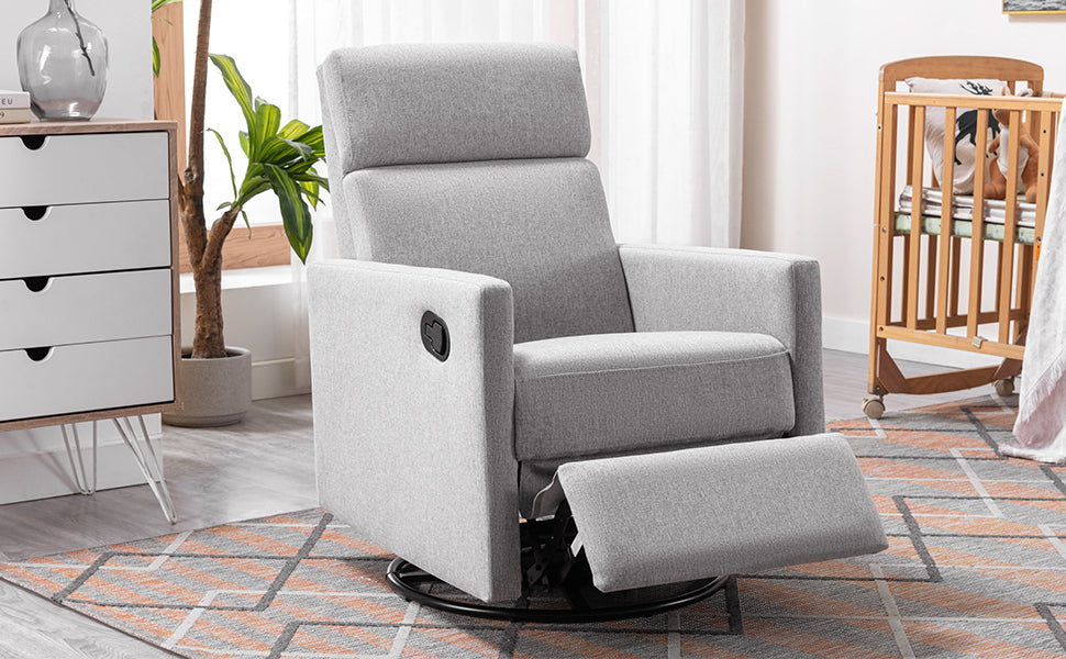 Modern Gray Upholstered Swivel Recliner Chair