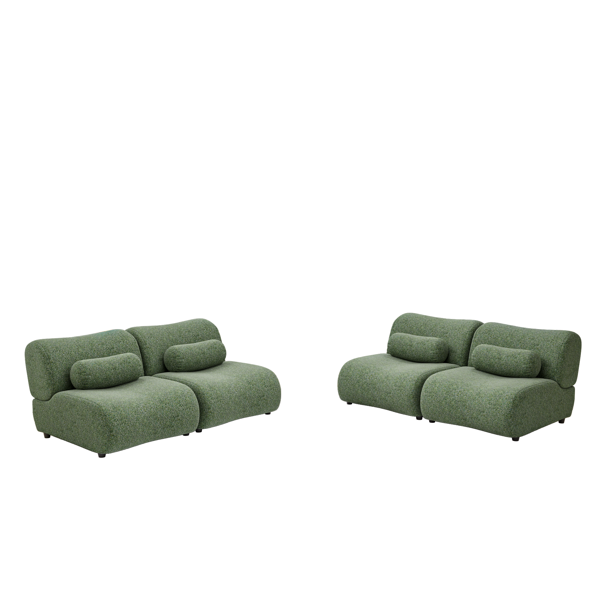 4-Seater Modular Chenille Sofa In Versatile & Comfortable Green With Cylindrical Pillows