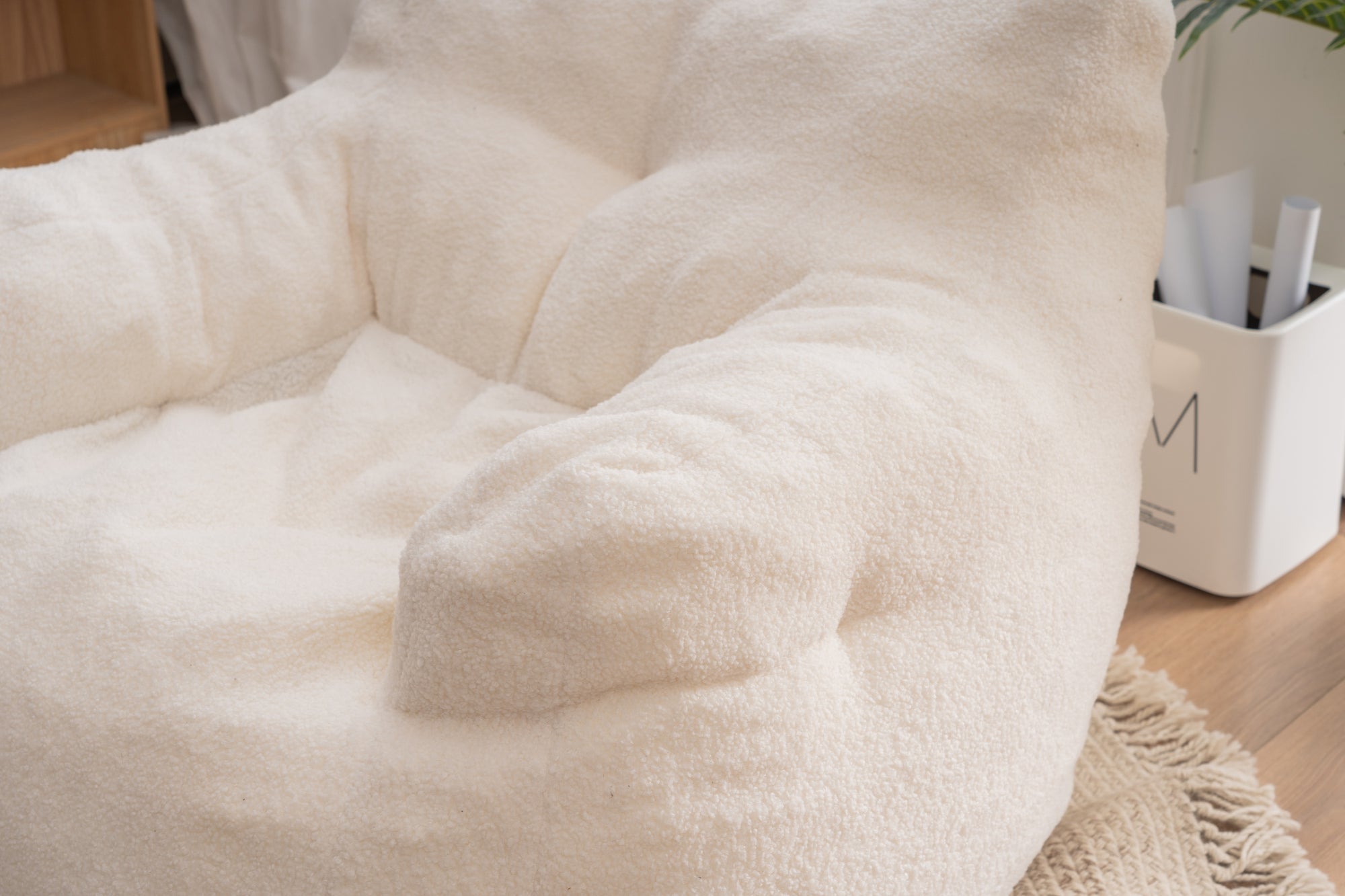 Soft Teddy Tufted Bean Bag Chair in Ivory White