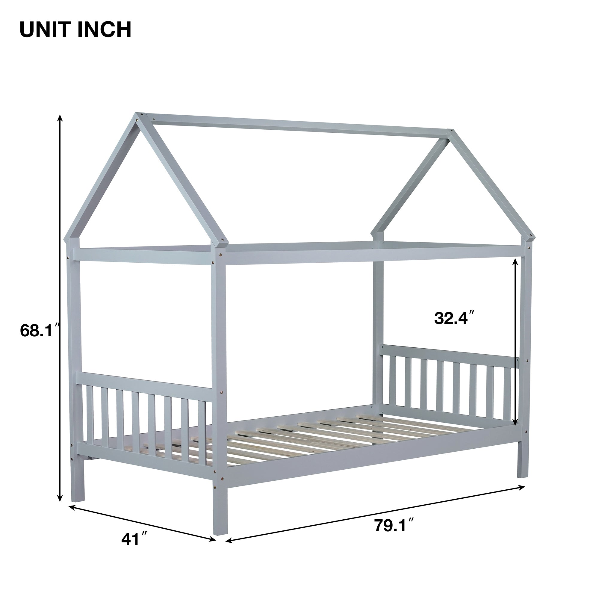 Light Gray Twin House Bed with Headboard and Footboard