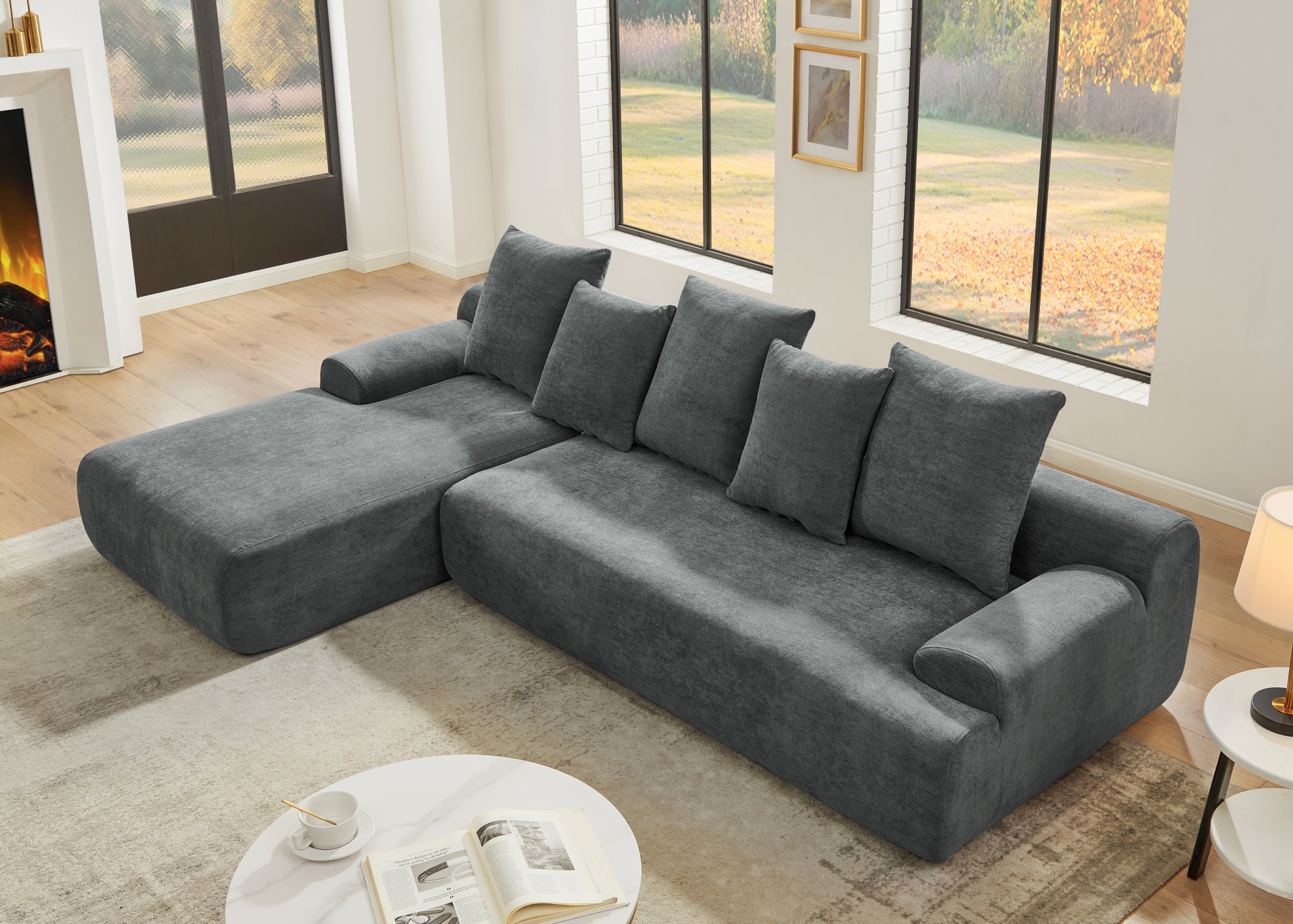 Durban 4-Seat Velvet Modular Sofa in Gray