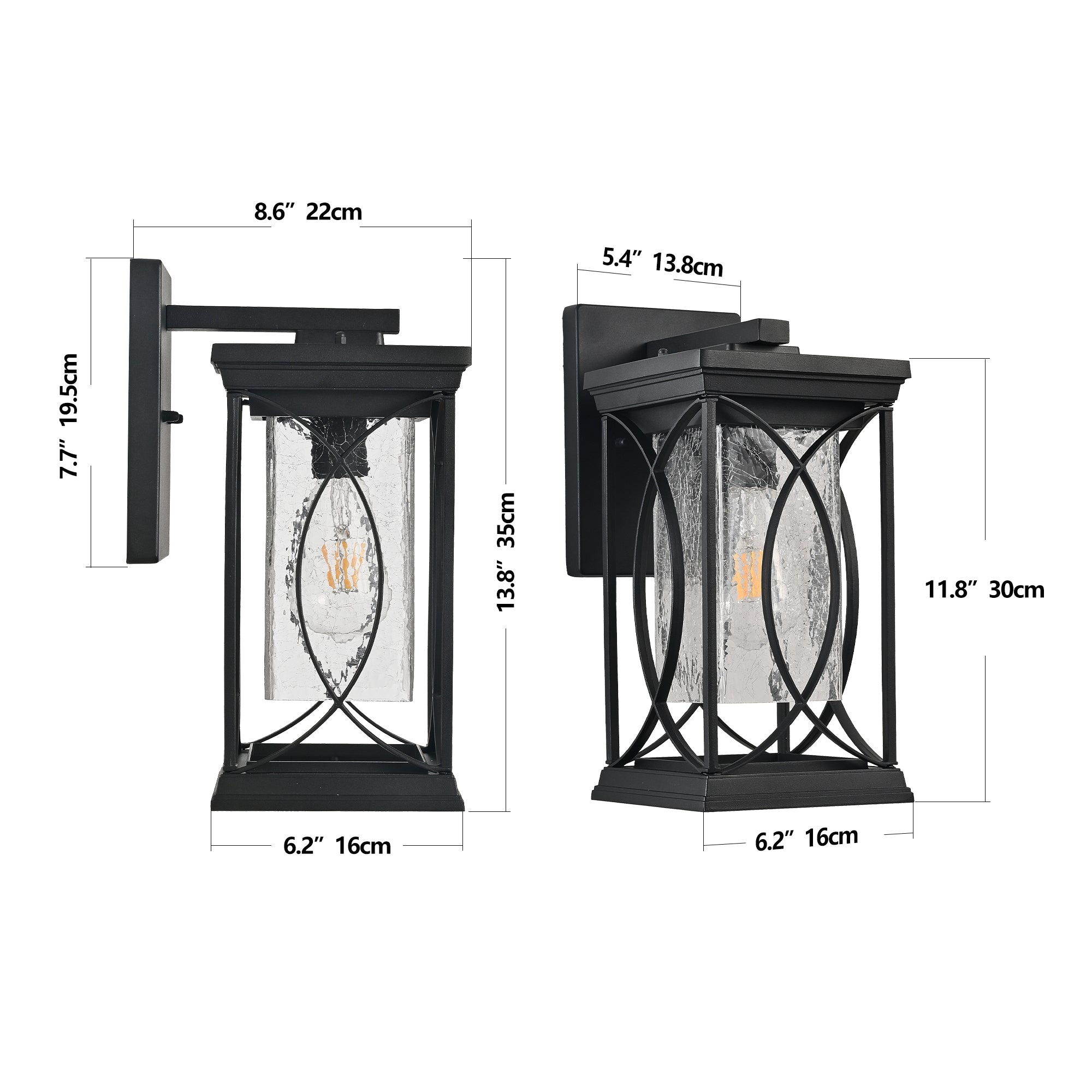 Single Black Outdoor Wall Lantern with Crackled Glass