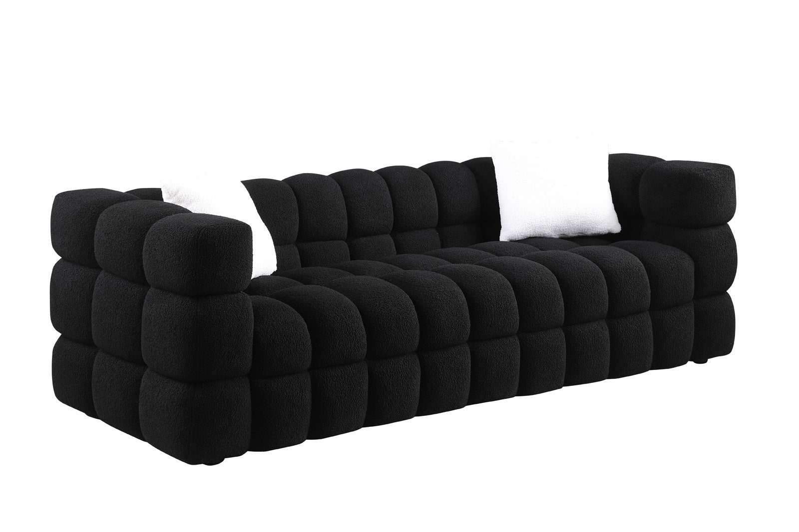 Black Boucle 5-Seater Marshmallow Loveseat Sofa