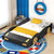 Full Size Race Car-Shaped Platform Bed with Wheels and Storage In Black and Yellow