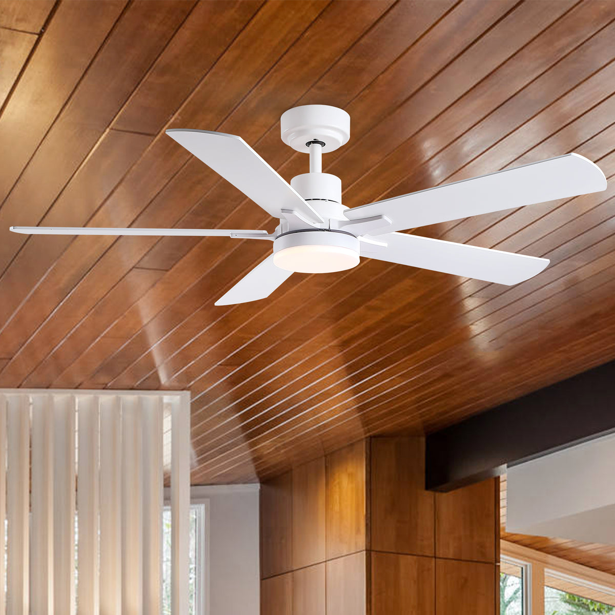 52" Modern Sleek White Ceiling Fan With Light