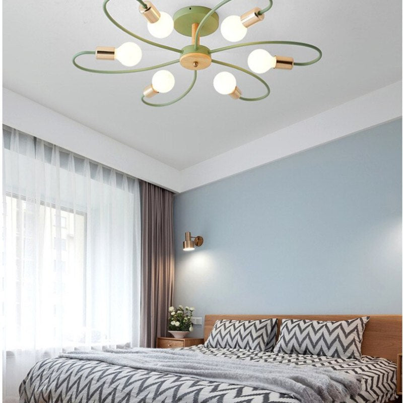 Contemporary Floral Flush Mount Ceiling Light in Grey/Green