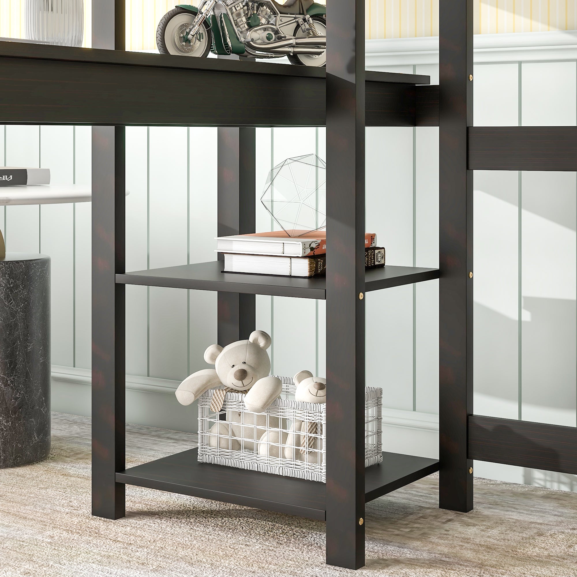 Full Loft Bed with Desk and Shelves in Espresso