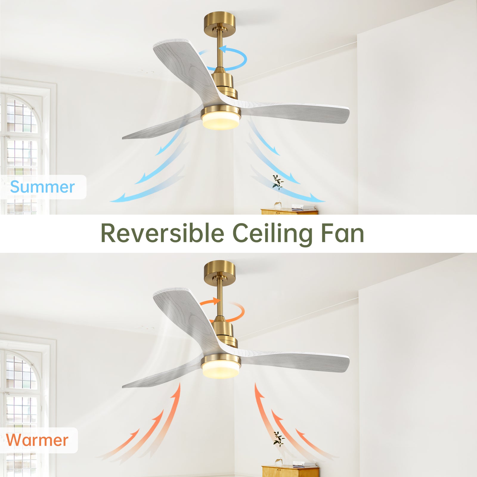52" Nordic Inspired Gold Ceiling Fan With Light