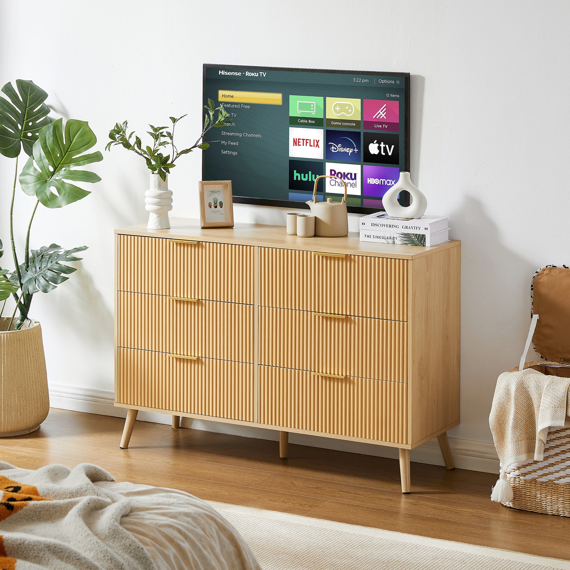 Bedroom Dresser 6 Double Dressers Wavy Drawers Wooden Chest In Natural