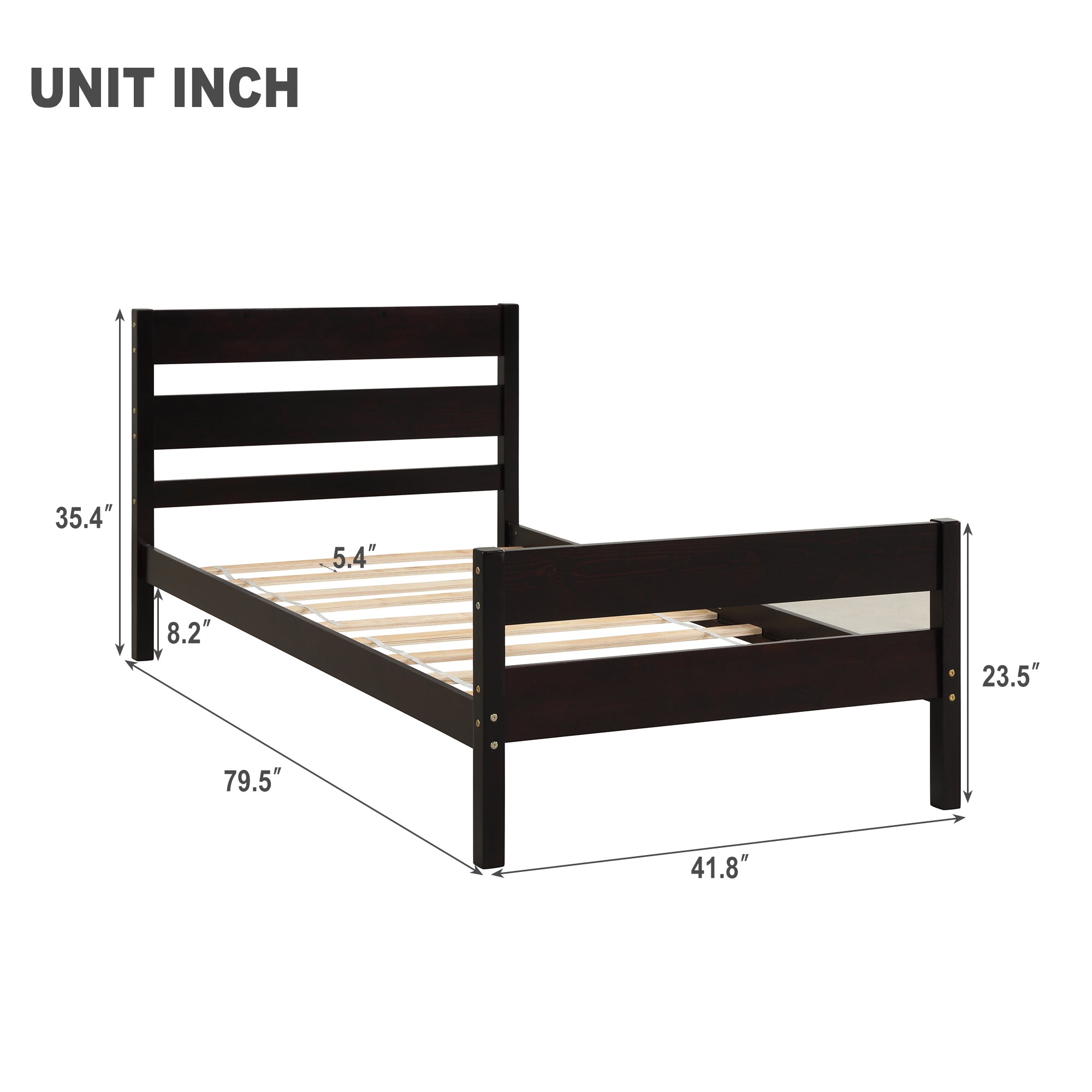 Espresso Tone Twin Bed with Headboard and Footboard