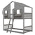 Gray Twin Over Twin House Bunk Bed with Roof, Windows, and Door