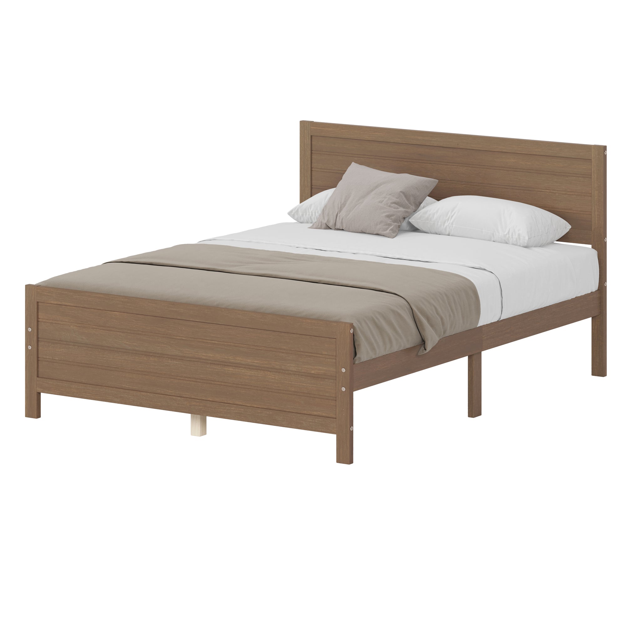 Walnut Tone Queen Size Platform Bed