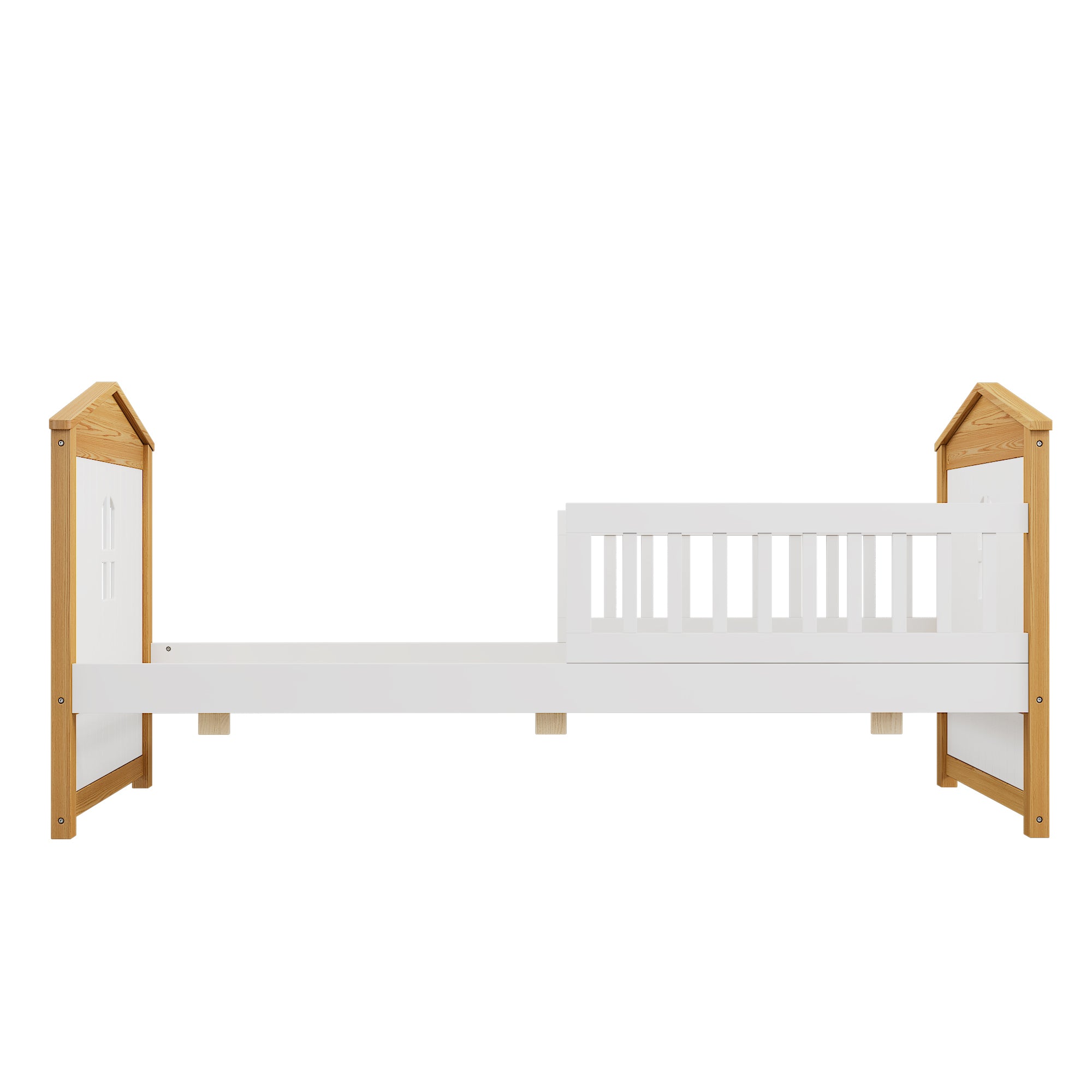 Twin House Bed with Trundle and Fence Guardrails