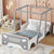 Gray Twin Size Car-Shaped Bed with Roof and Wooden Wheels