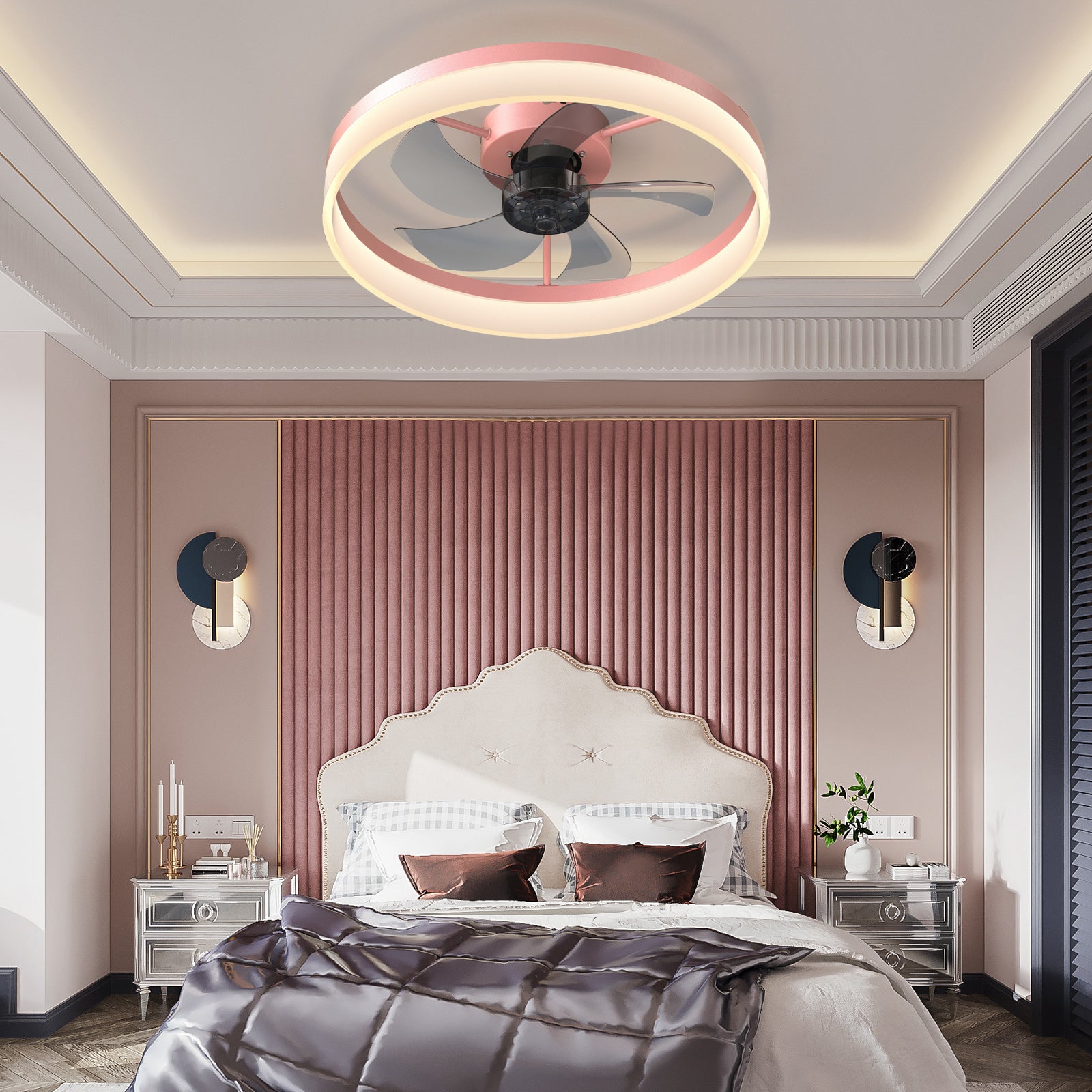 Pink Ceiling Fan with Dimmable LED Lights