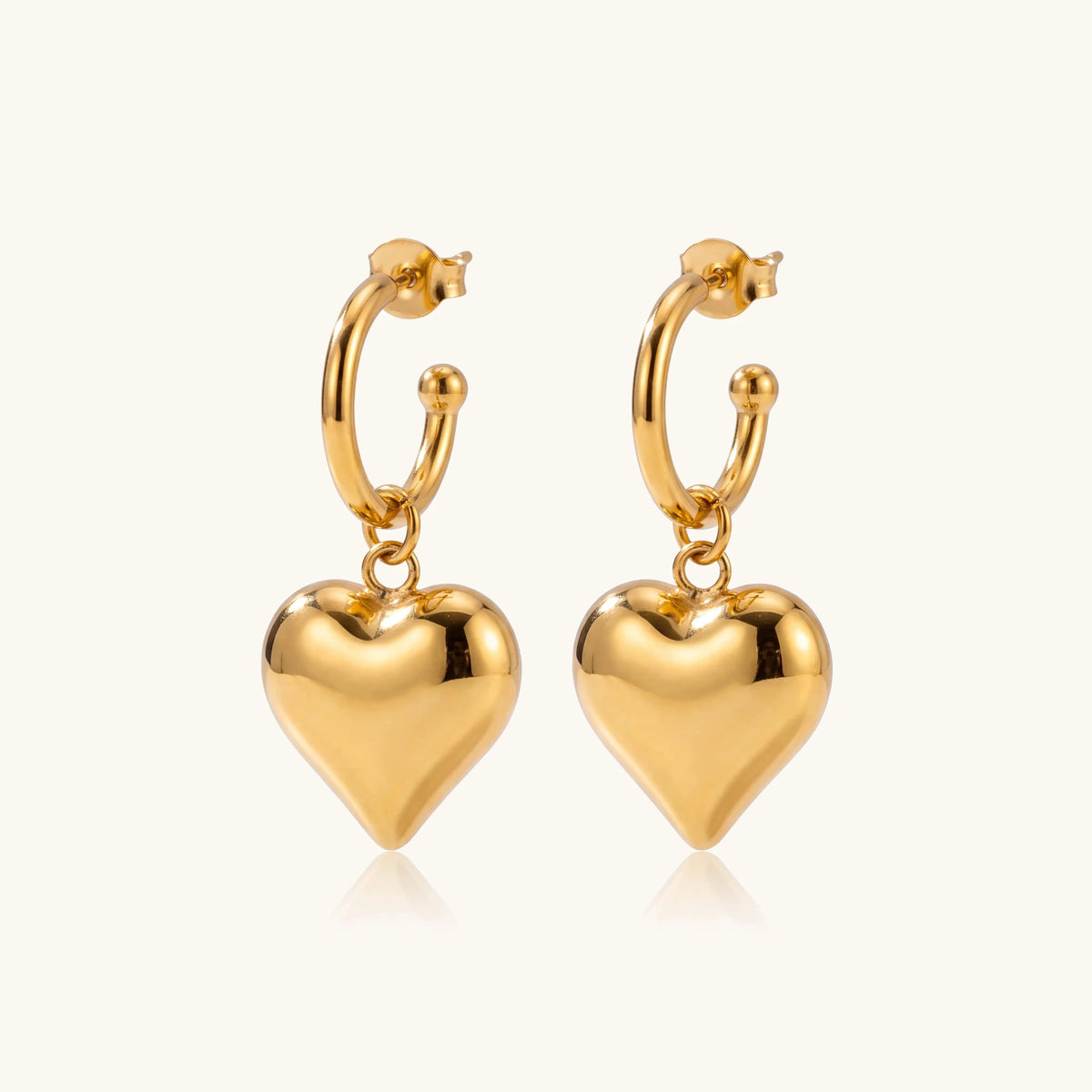 18k Dainty Heart Hoops Earrings in gold, pair