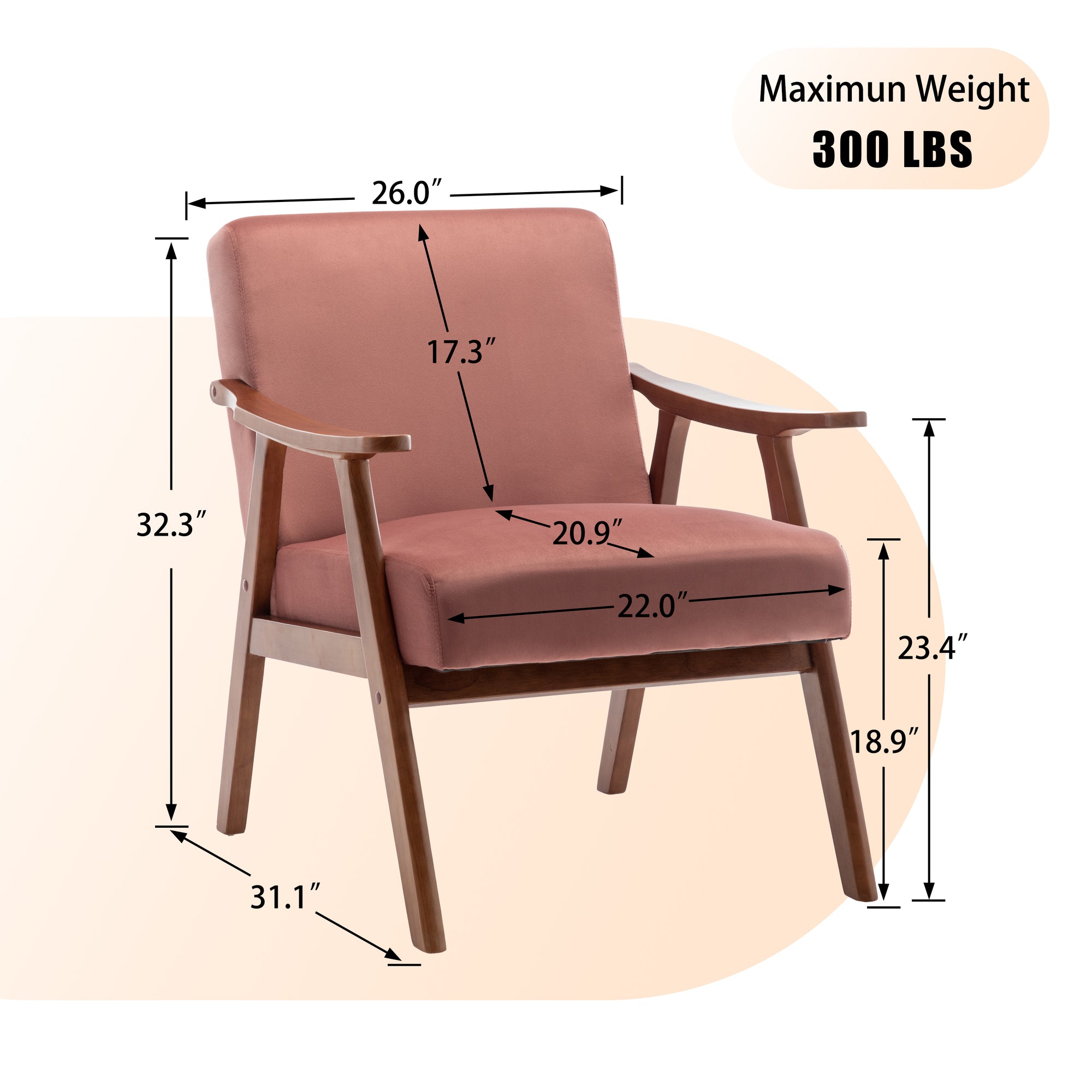 Mid-Century Modern Accent Chair - Solid Wood Frame, Extra-Thick Backrest, Ideal for Living Room, Bedroom, or Reading Room