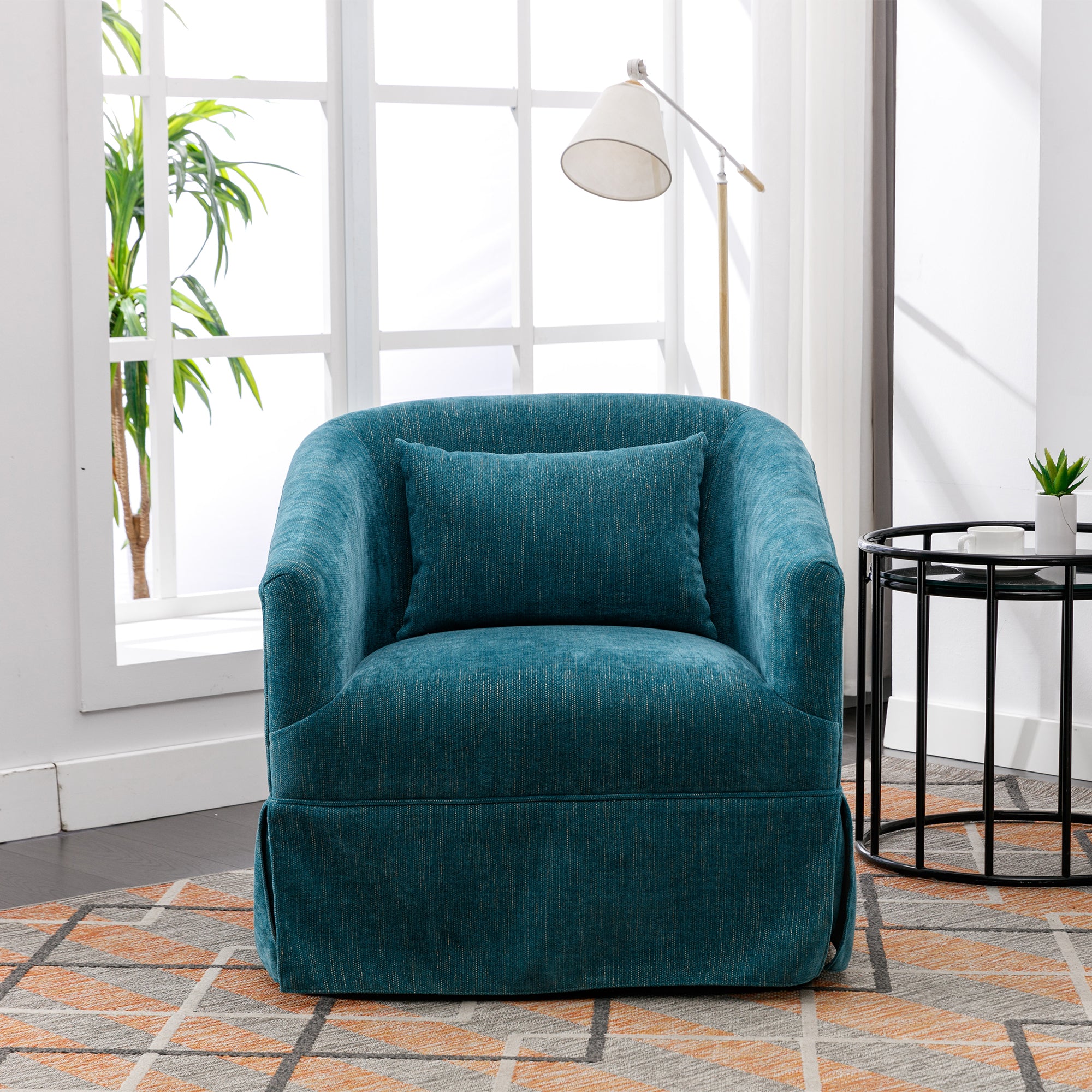 Green Linen Blend Swivel Accent Armchair