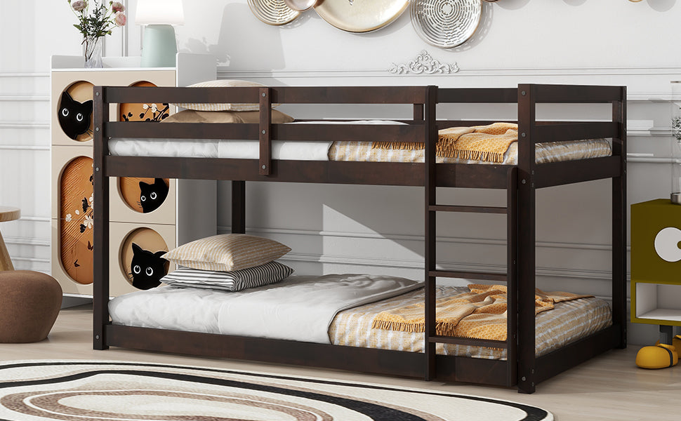 Twin Over Twin Loft Bed with Ladder in Espresso Brown