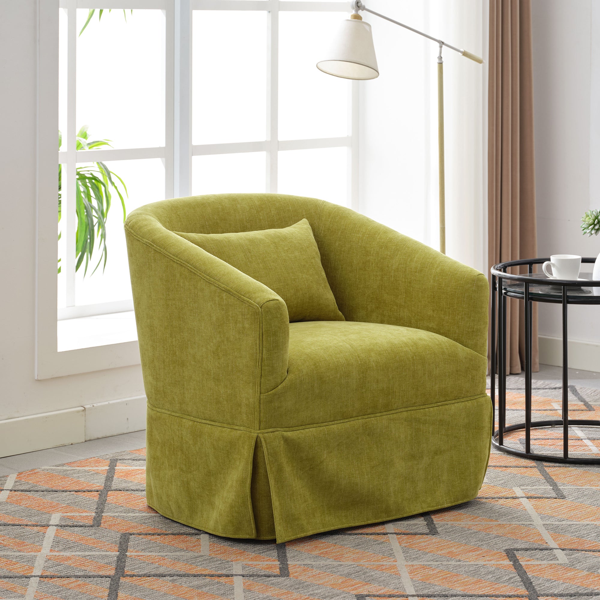 Olive Green Linen Blend Swivel Accent Armchair