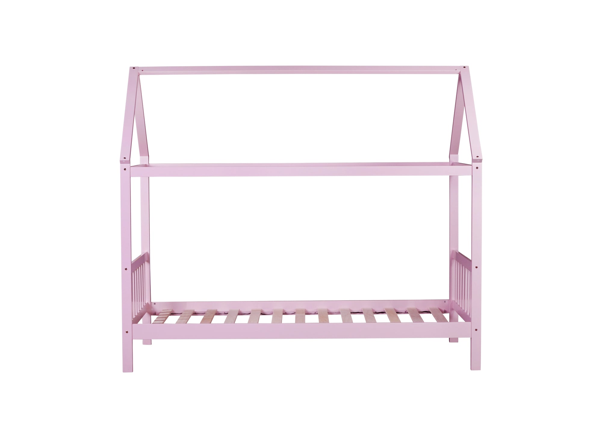 Pink Twin Rubber Wood House Bed with Headboard and Footboard